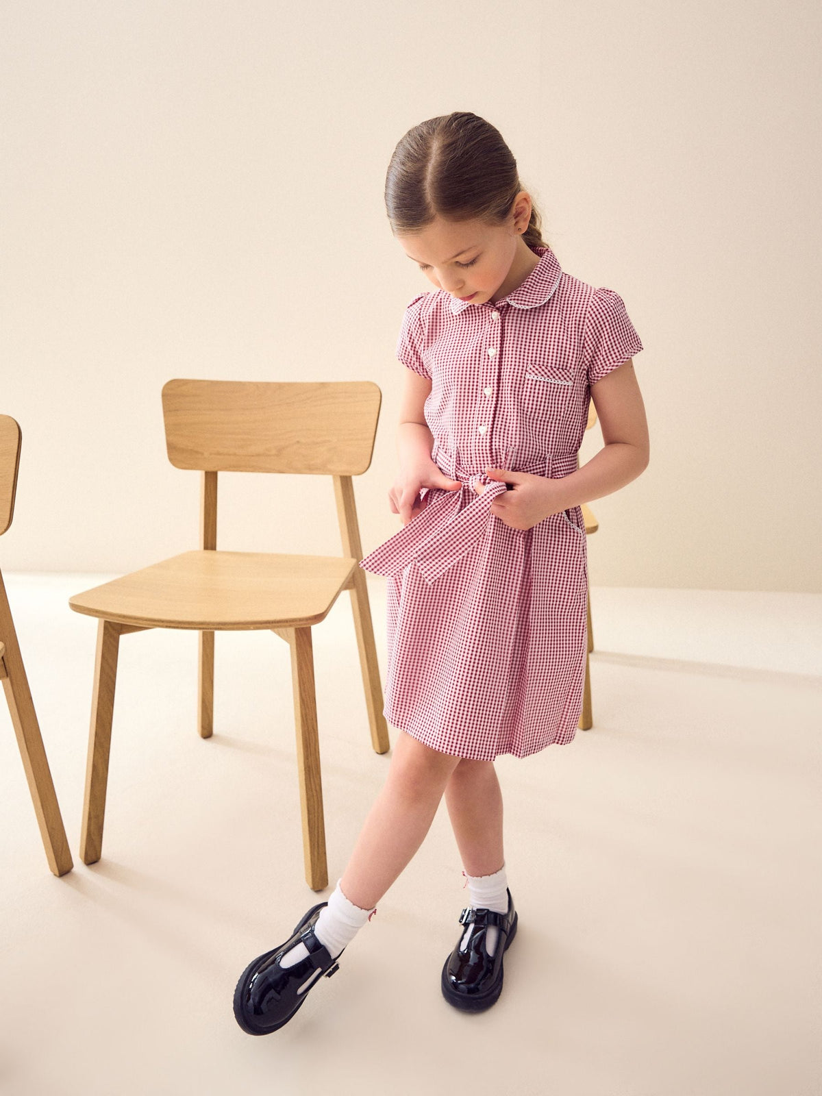 Red Gingham Cotton Rich Belted School Dress with Scrunchie (3-14yrs)