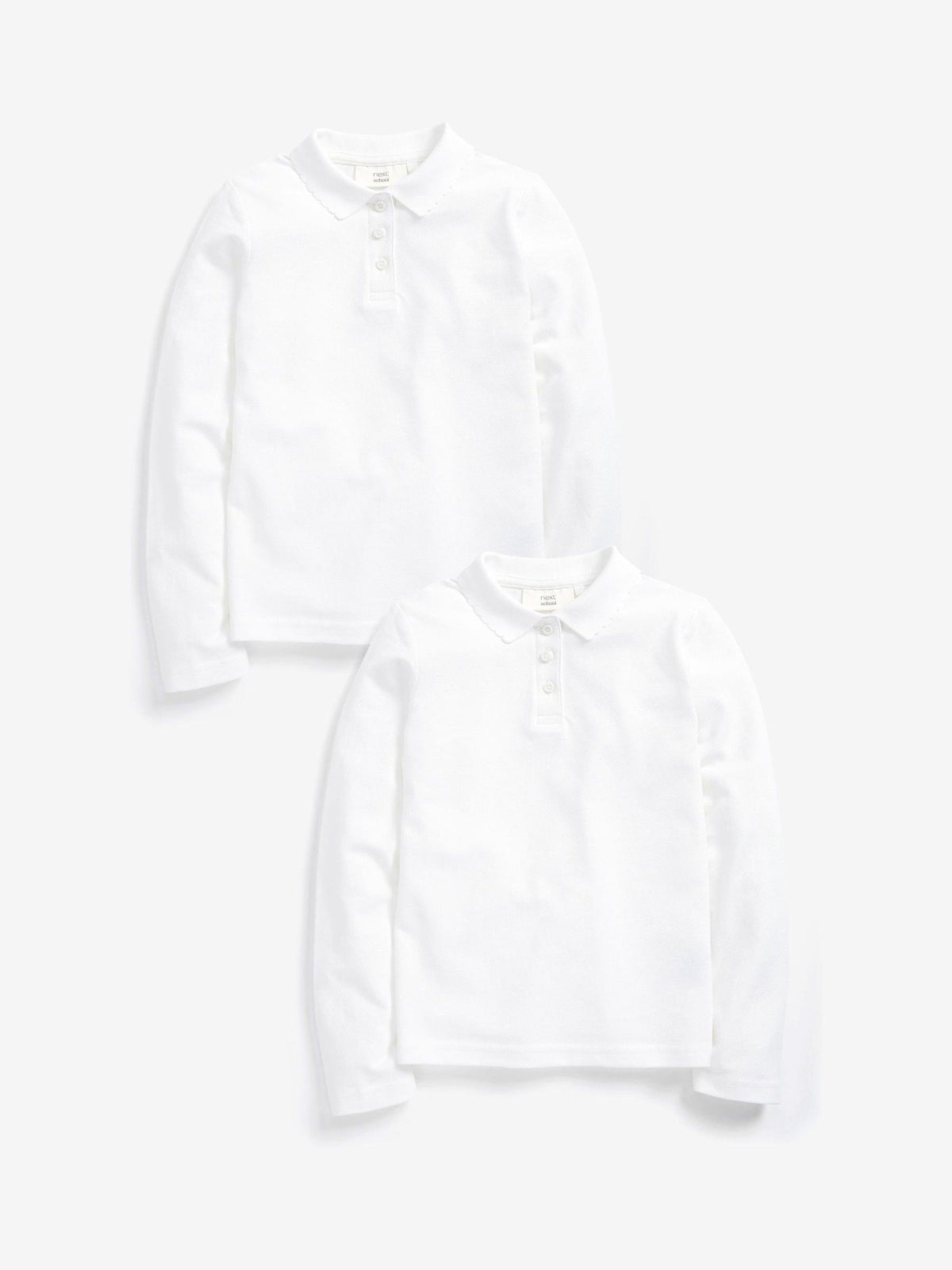 White 100% Cotton Long Sleeve School Polo Tops 2 Pack (3-16yrs)