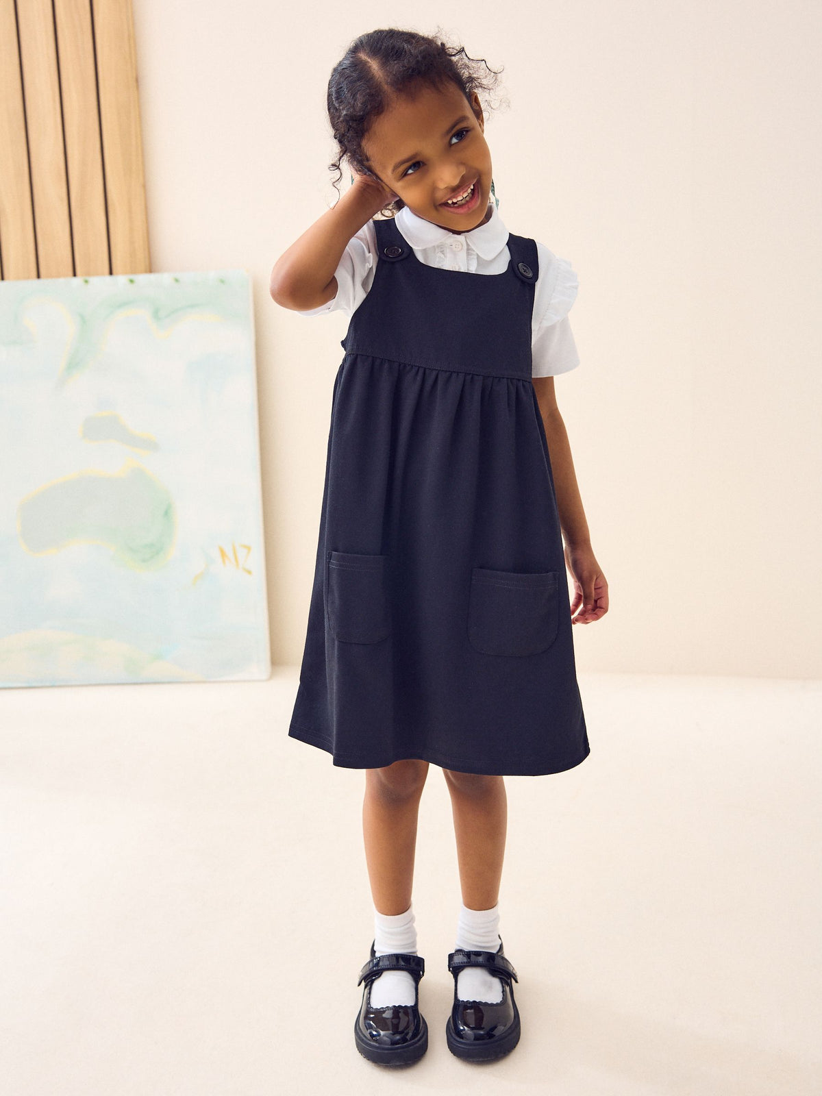Black Jersey Stretch Pinafore School Dress (3-14yrs)