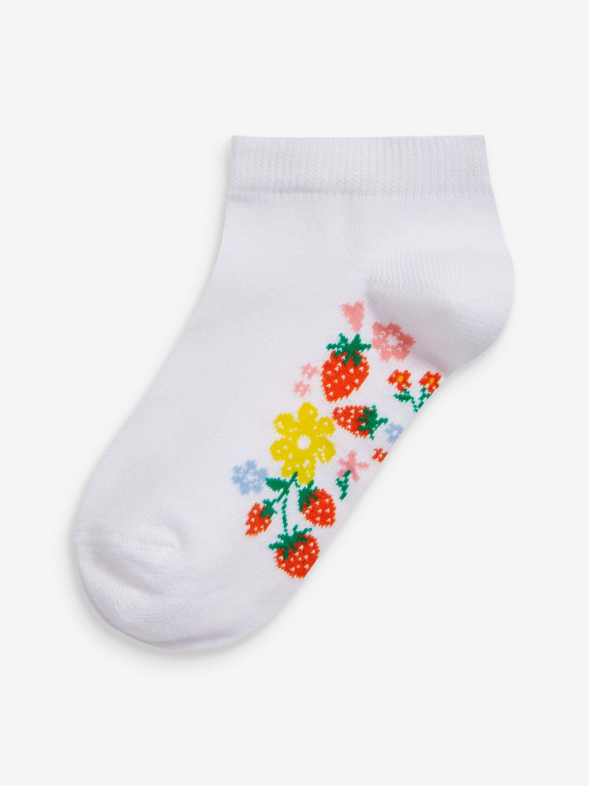 White Floral 5 Pack Cotton Rich Footbed Trainer Socks