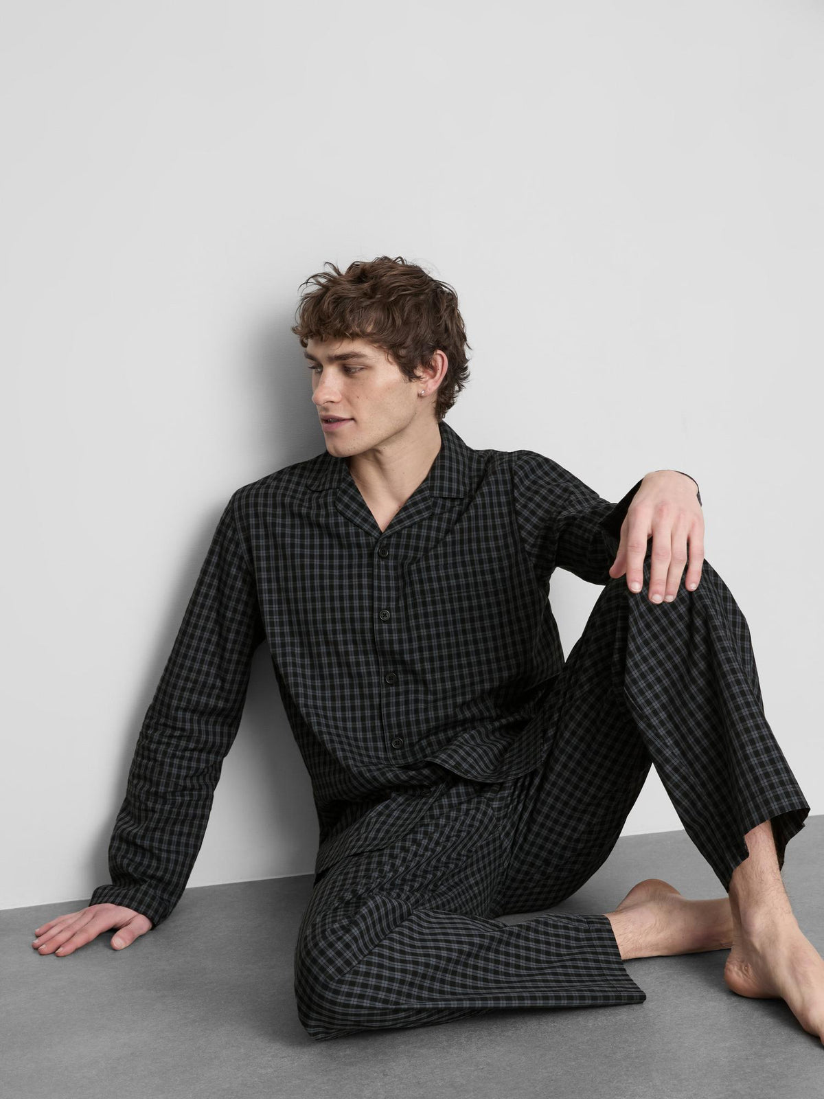 Check Poplin Long Pyjamas - Black