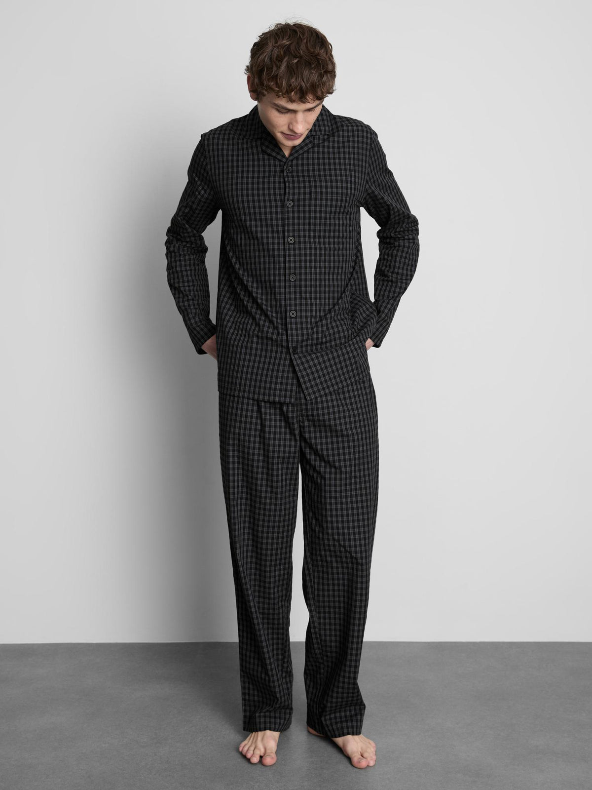 Check Poplin Long Pyjamas - Black