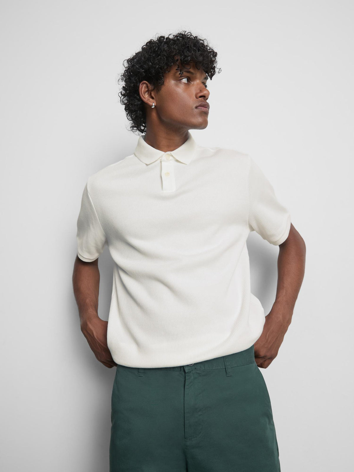 The Edit Ribbed Polo Shirt - Ecru