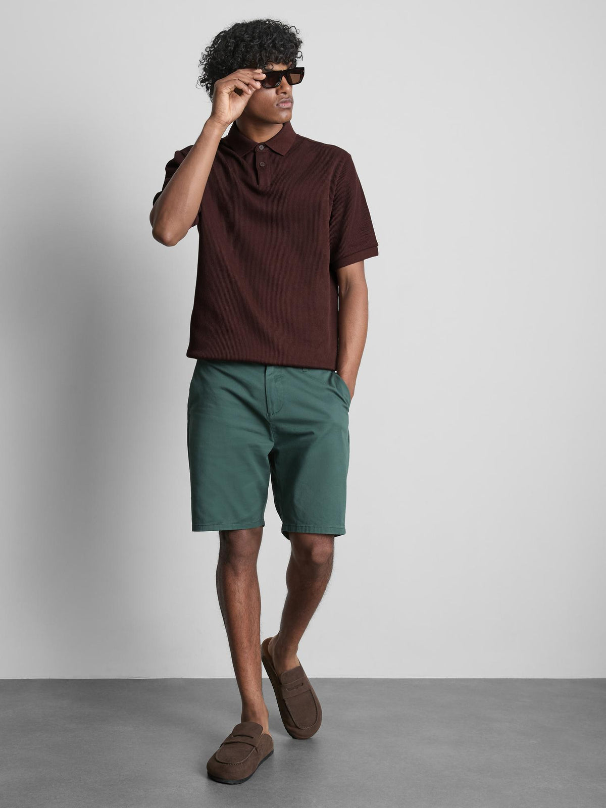 The Edit Ribbed Polo Shirt - Burgundy