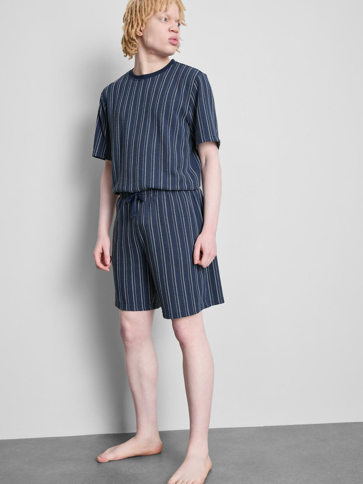 Striped Pyjama Shorts - Navy