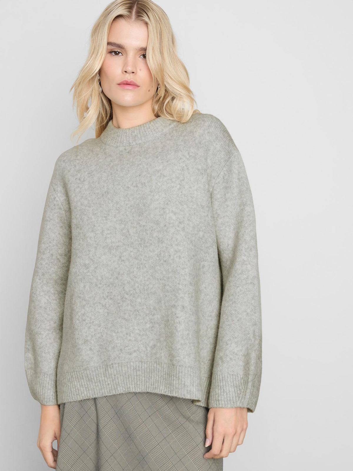 Wool Blend Oversized Crew Neck Jumper - Grey Marl