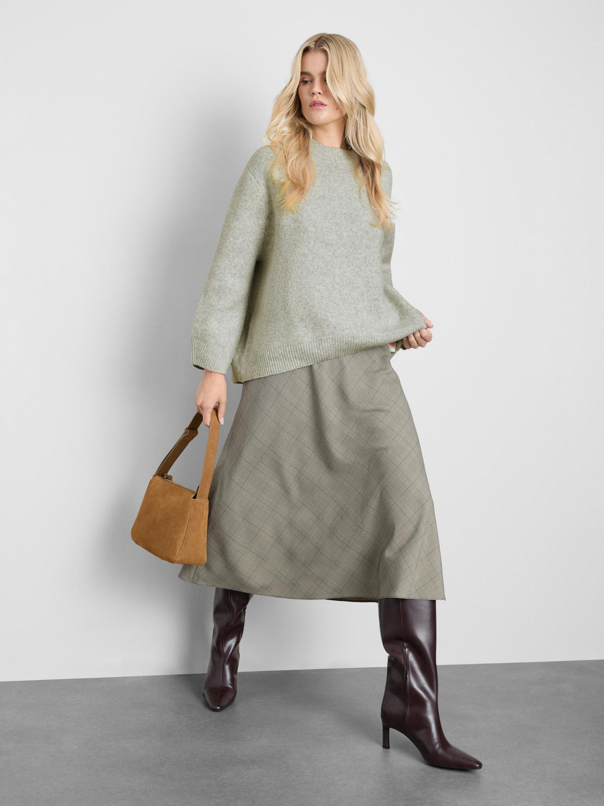 Wool Blend Oversized Crew Neck Jumper - Grey Marl