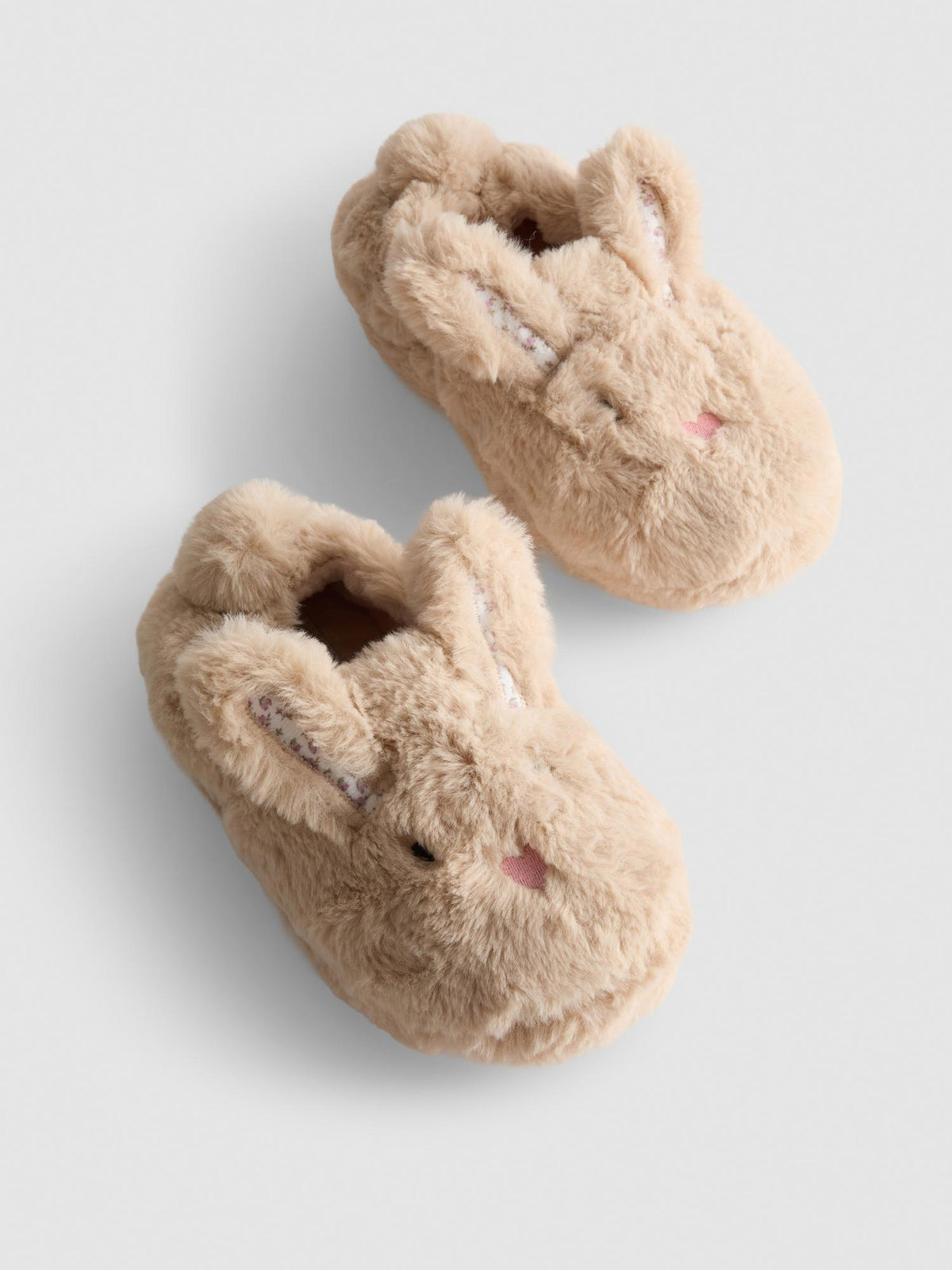 Plush Bunny Cupsole Slippers - Beige
