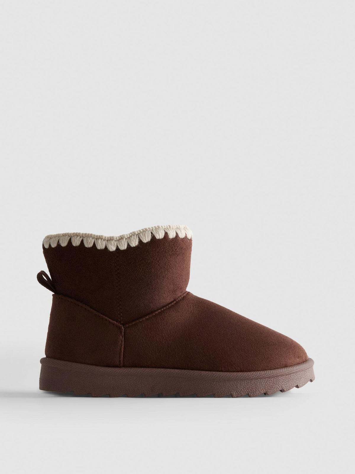Embroidered Trim Faux Suede Boots - Dark Brown
