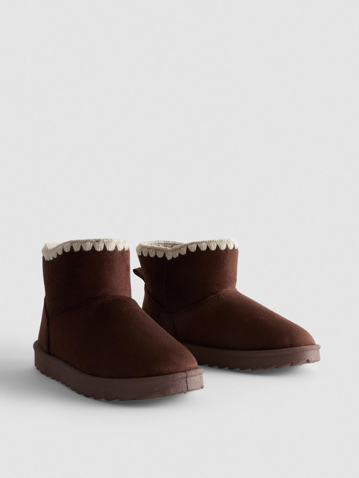 Embroidered Trim Faux Suede Boots - Dark Brown