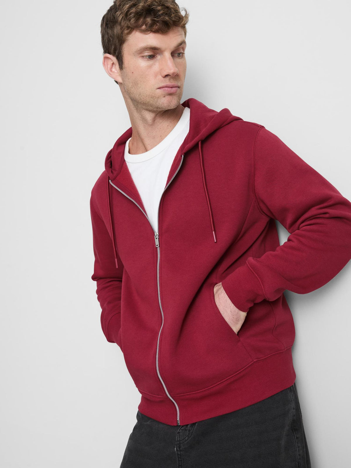 Regular Fit Cotton Blend Zip-Through Hoodie - Red