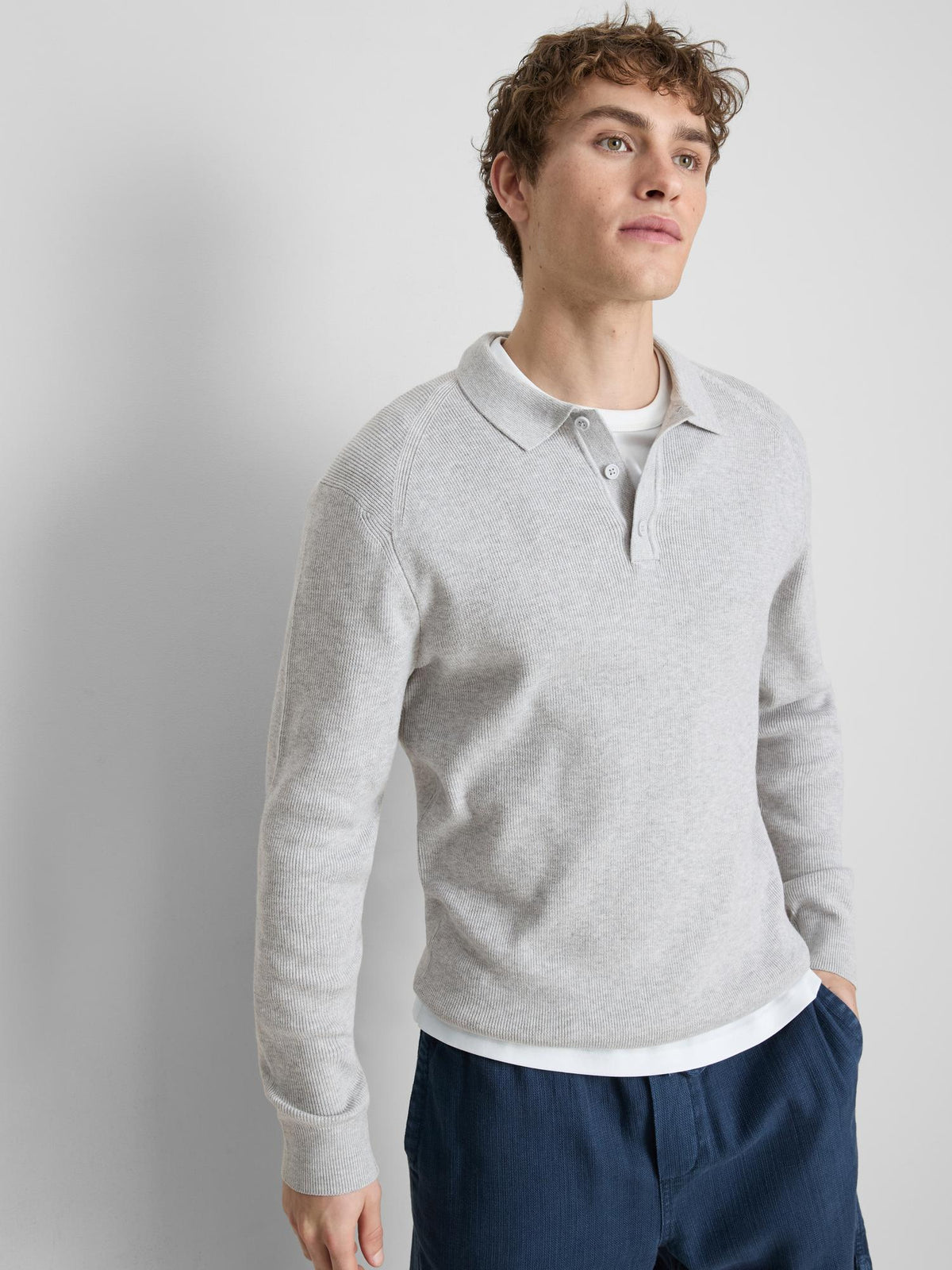 Knitted Polo Shirt - Light Grey