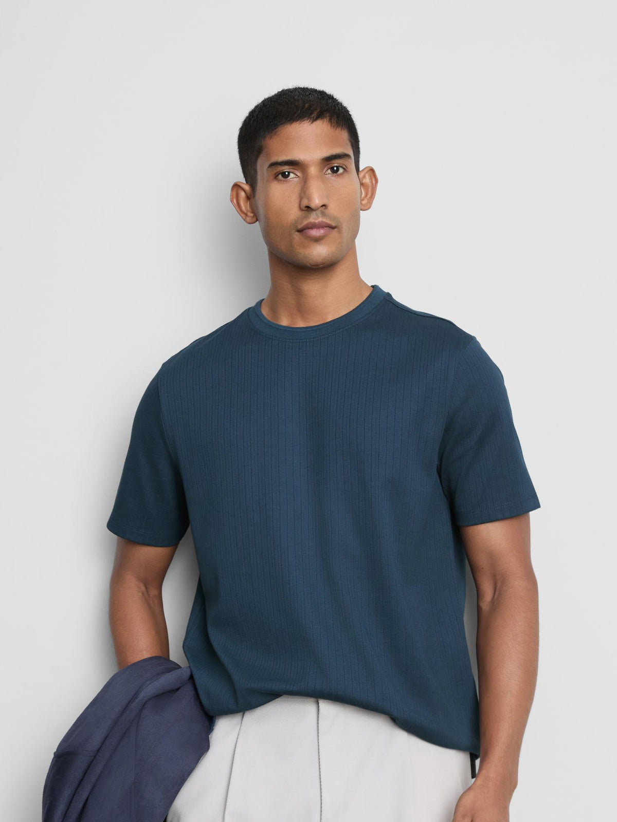 The Edit Ribbed Round Neck T-Shirt - Teal
