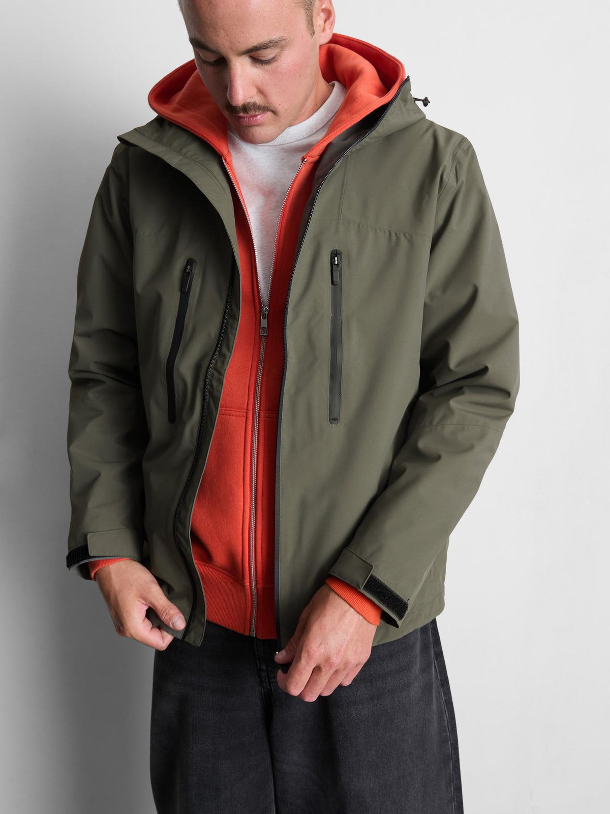Hooded Zip Raincoat - Khaki