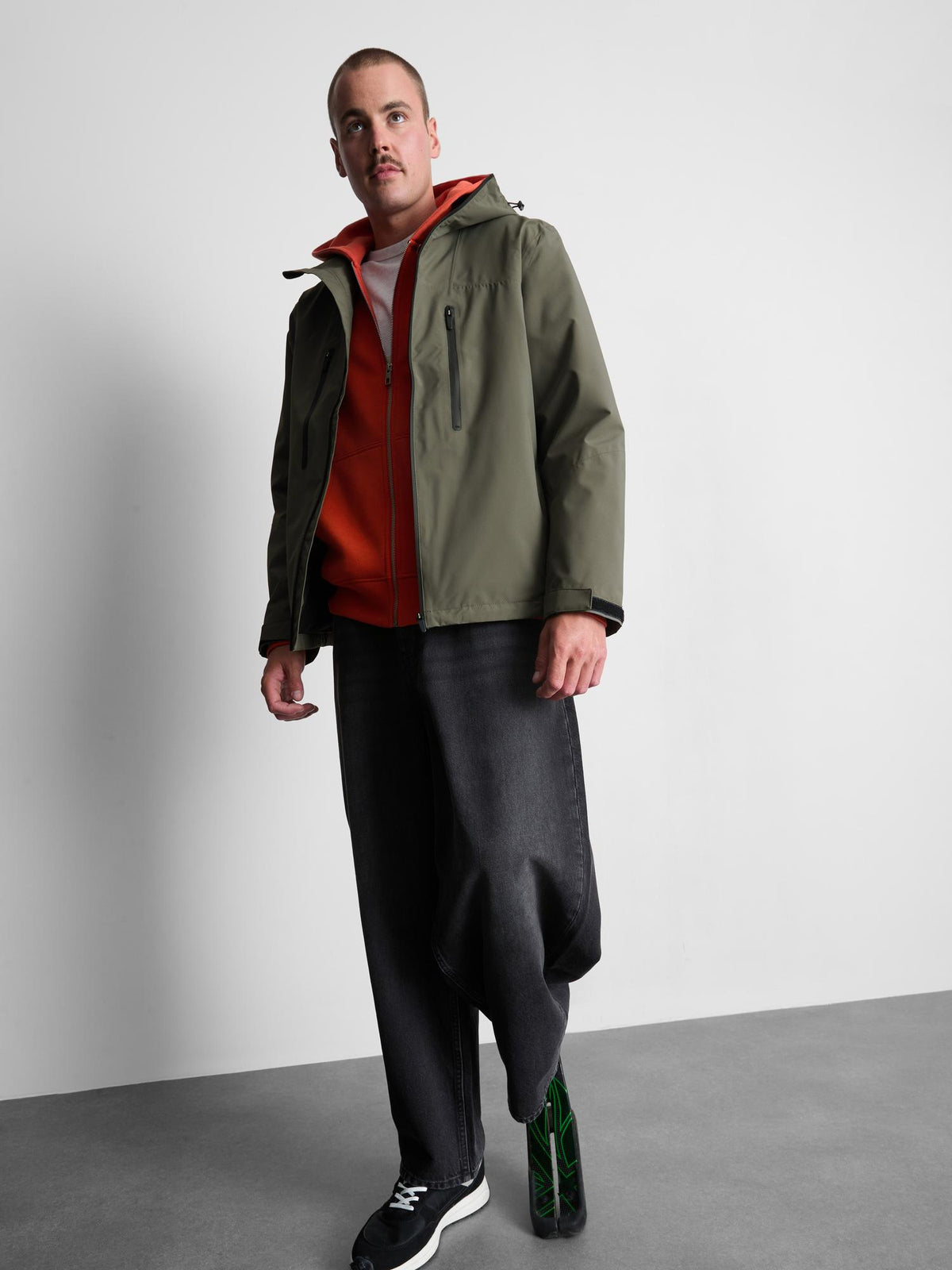 Hooded Zip Raincoat - Khaki