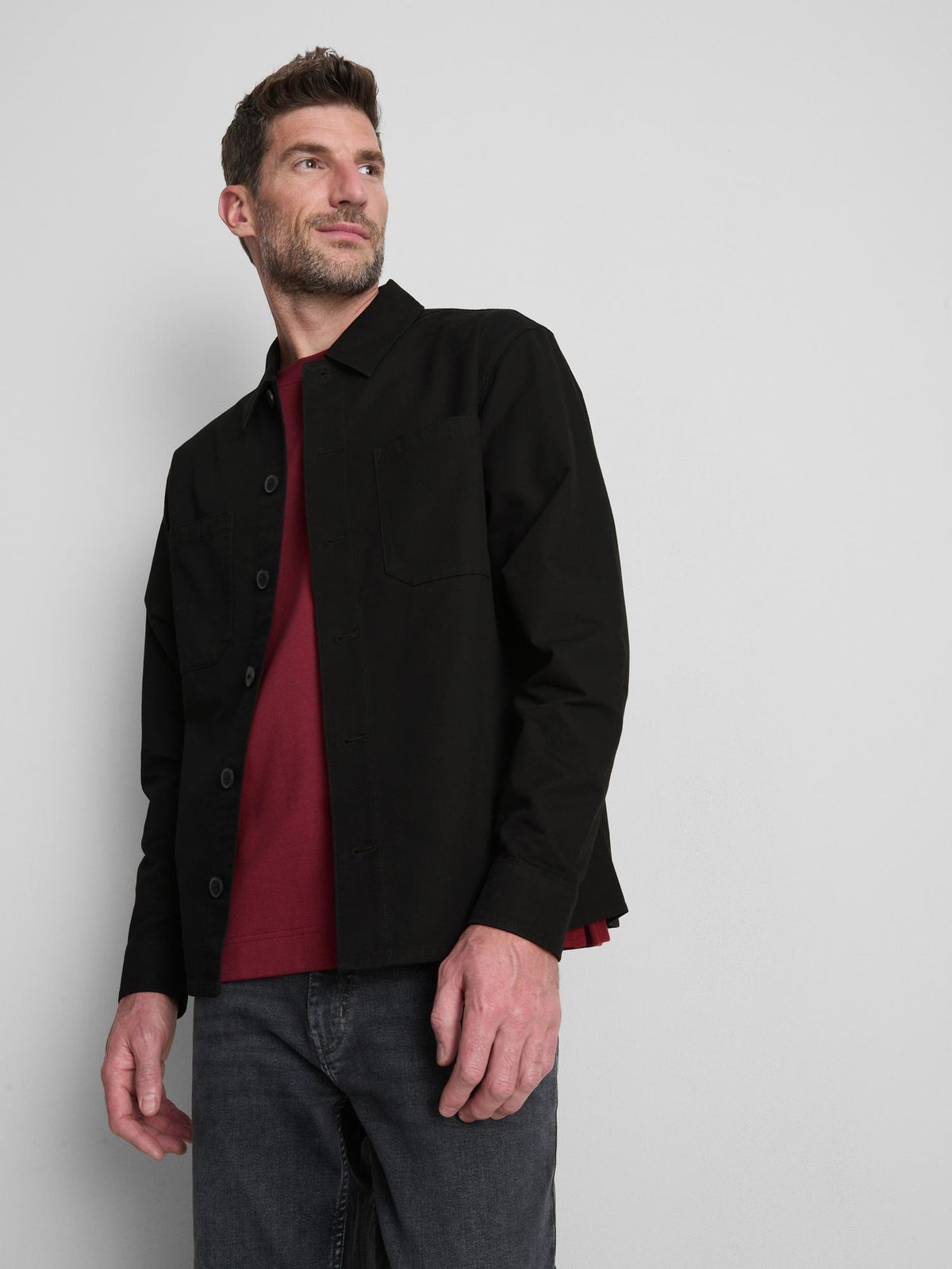 Pure Cotton Utility Overshirt - Black