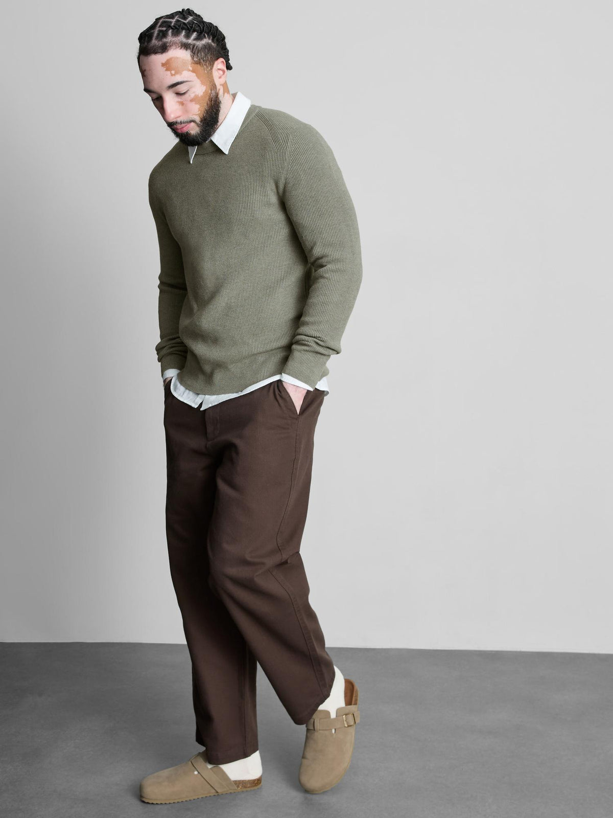 Ribbed Crew Neck Jumper - Light Green
