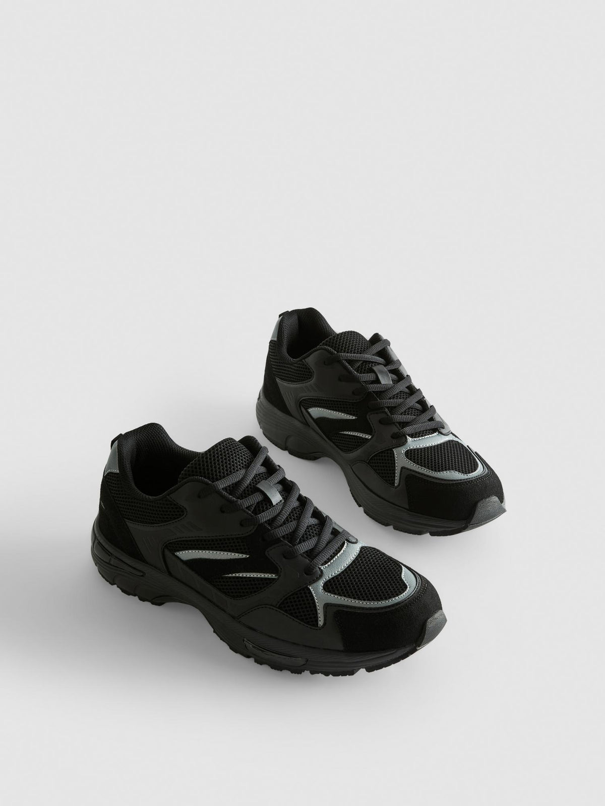 Panelled Lace-Up Trainers - Black