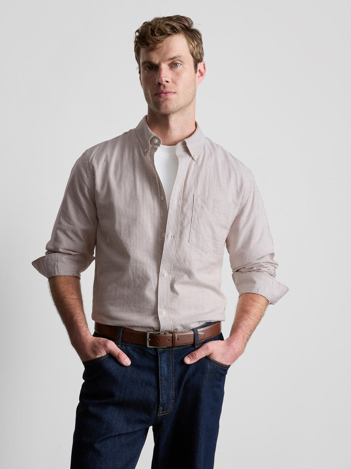 Regular Fit Striped Oxford Shirt - Tan