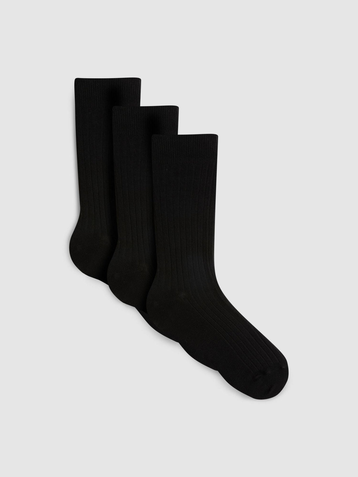 3pk Modal Rich Ribbed Socks - Black