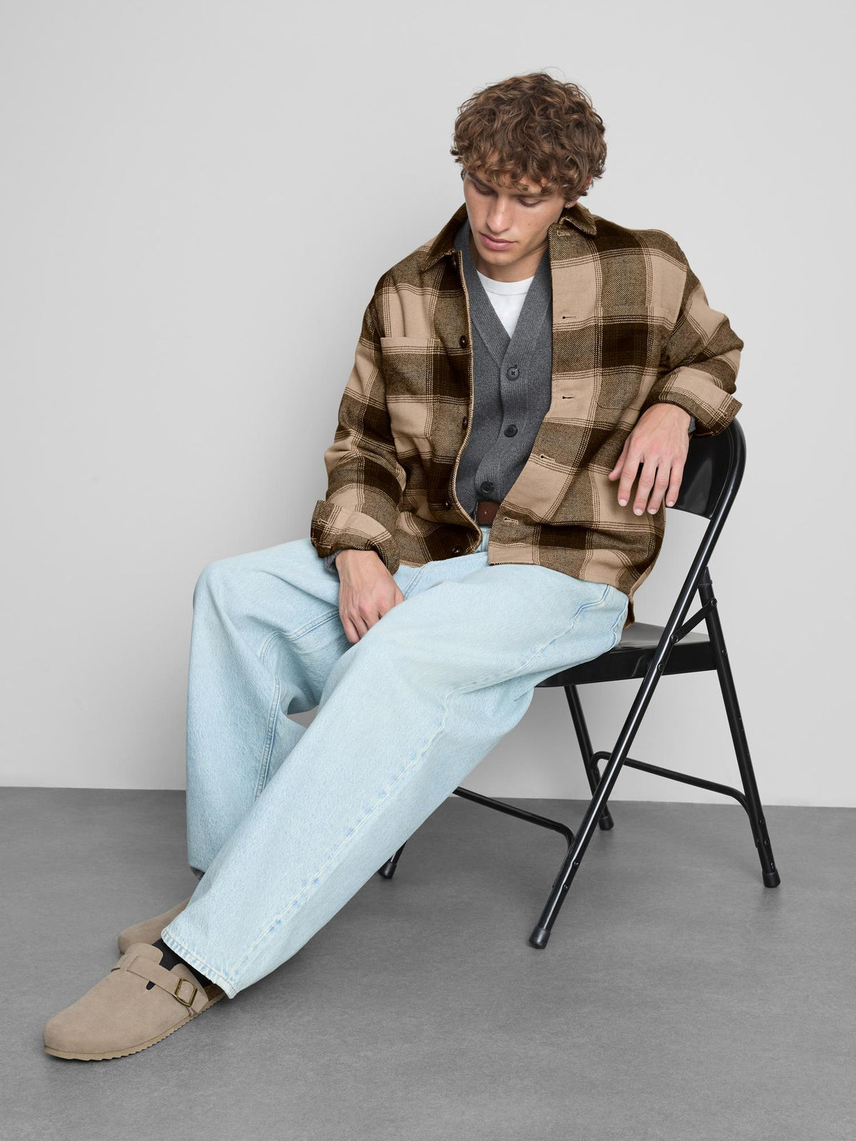 Check Button-Up Overshirt - Brown