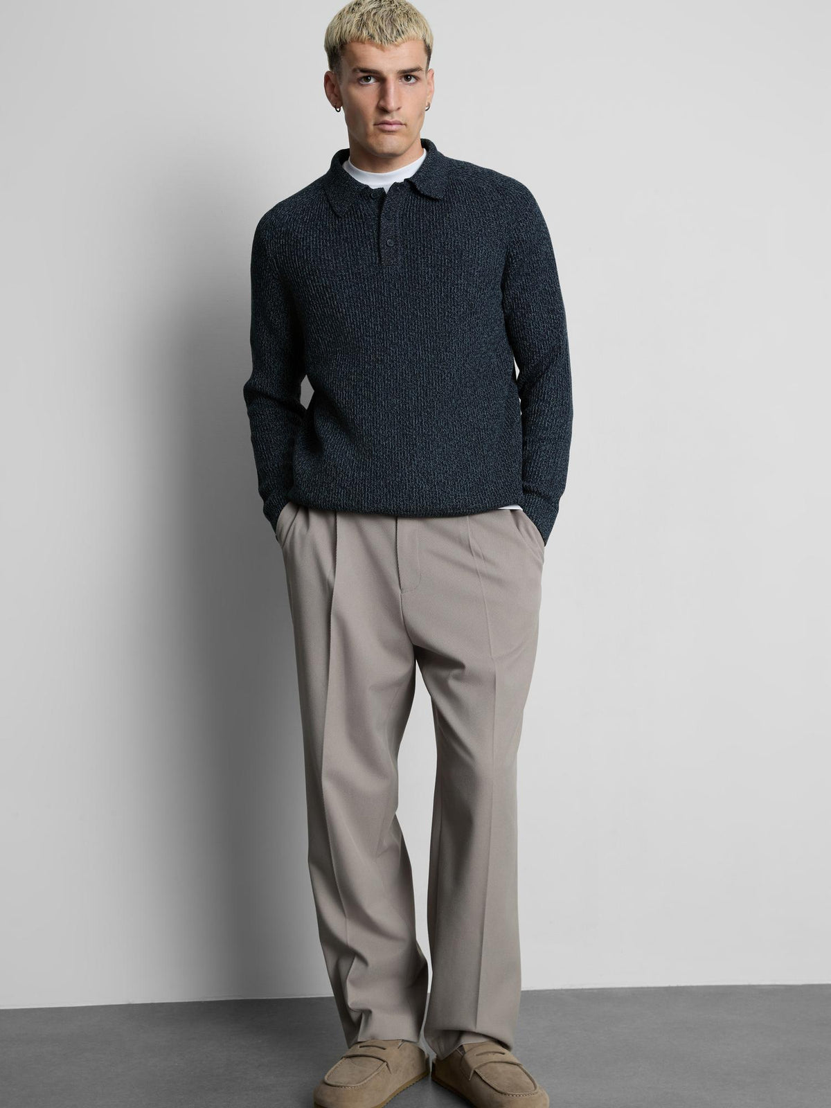 Cotton Rich Knitted Polo Shirt - Blue