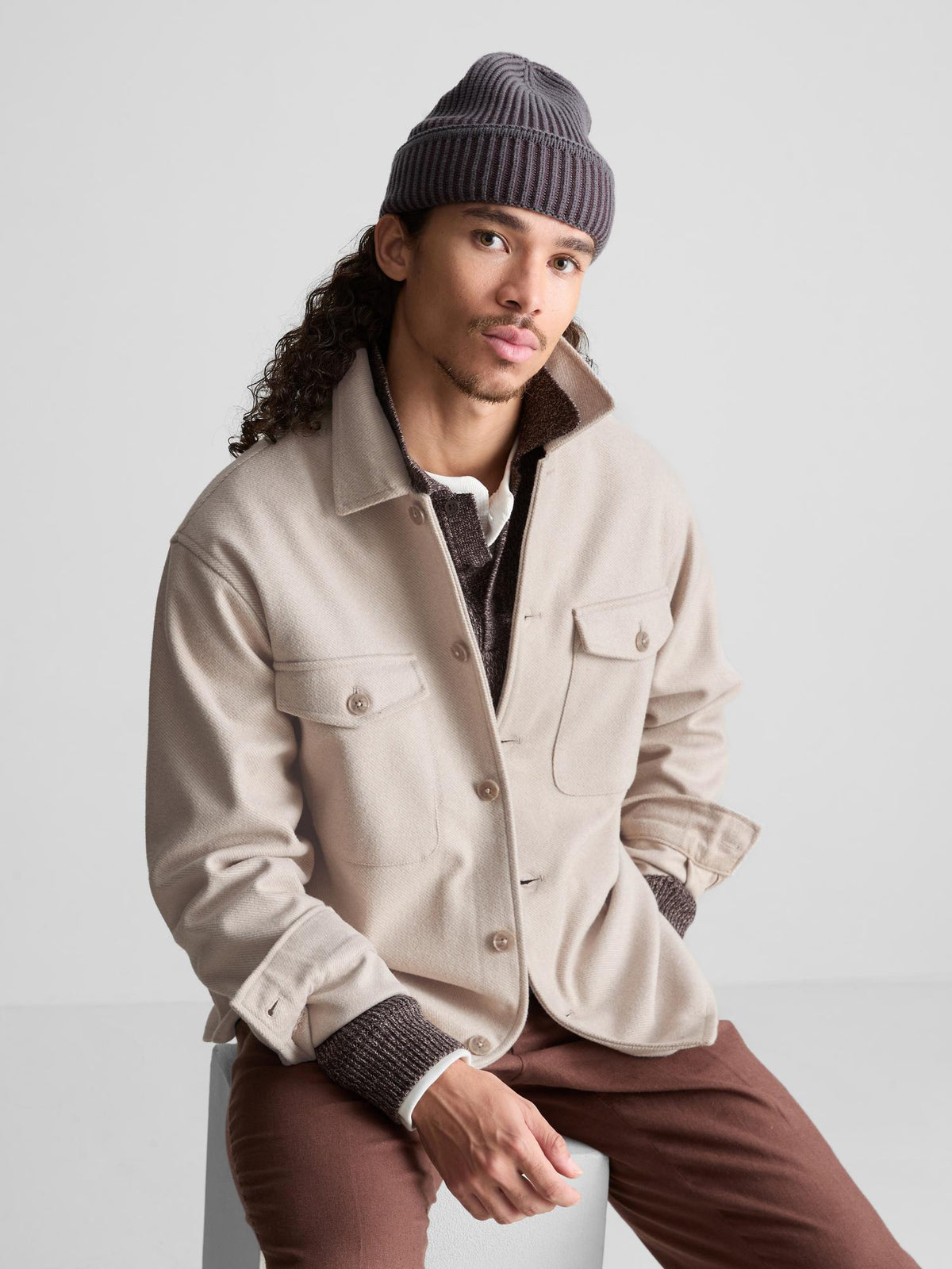Button-Down Twill Overshirt With Chest Pockets - Ecru