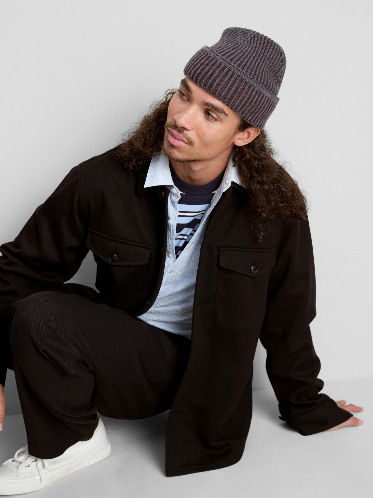 Button-Down Twill Overshirt With Chest Pockets - Black