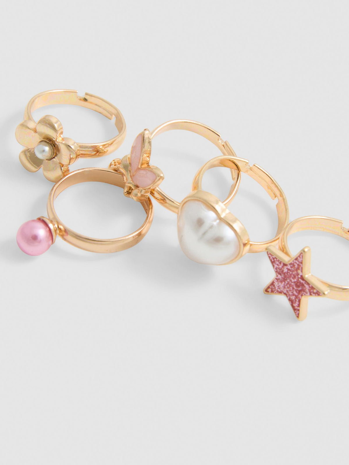 5pk Mixed Charm Ring Set - Pink