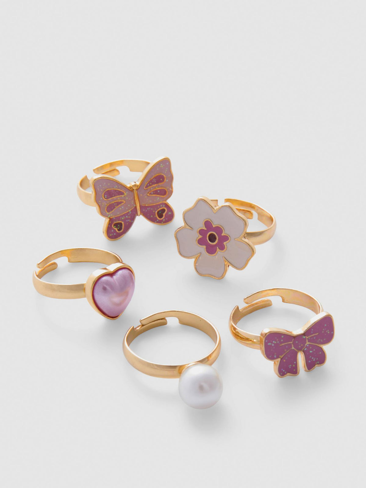 5pk Adjustable Rings - Pink