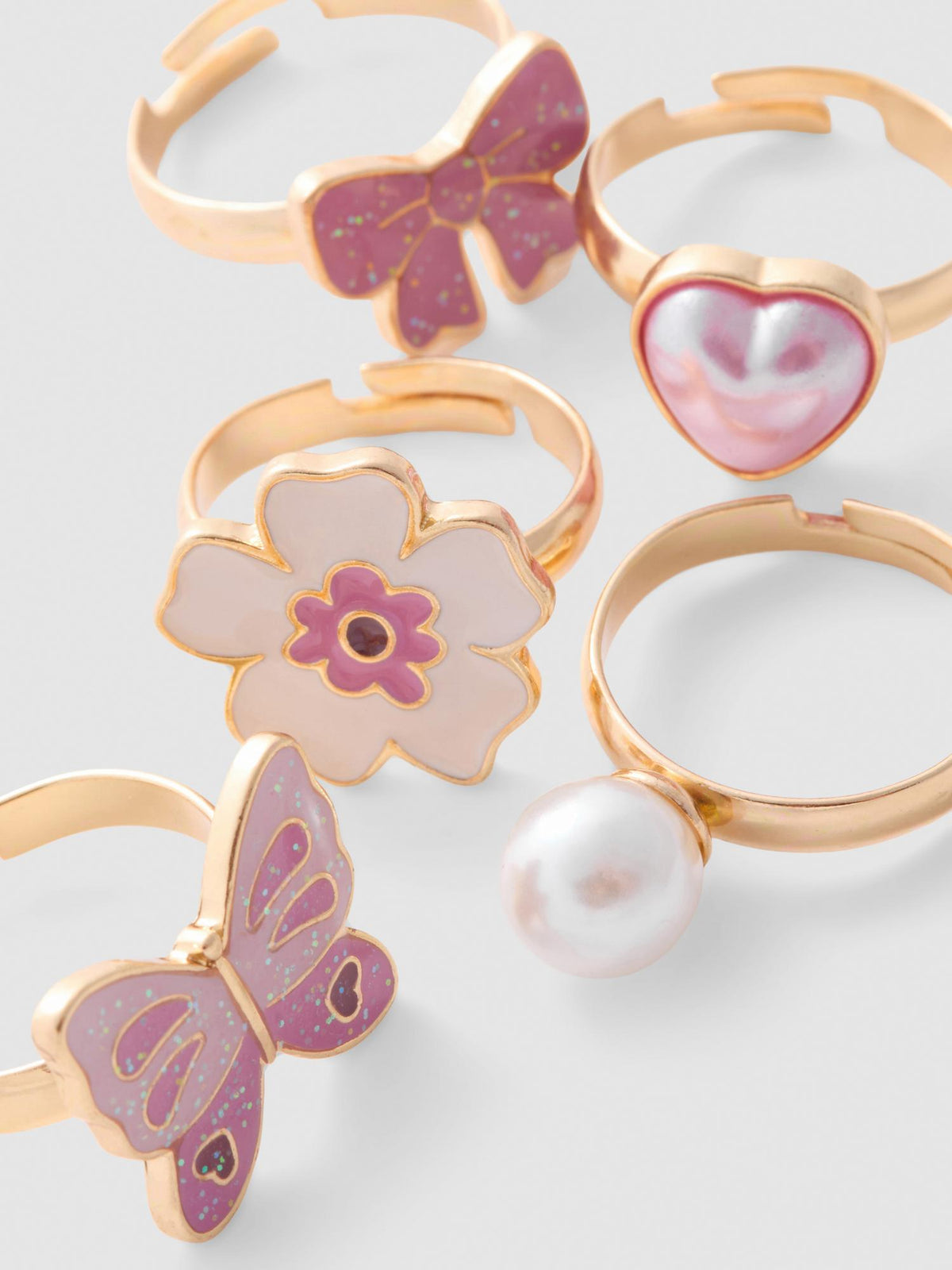 5pk Adjustable Rings - Pink