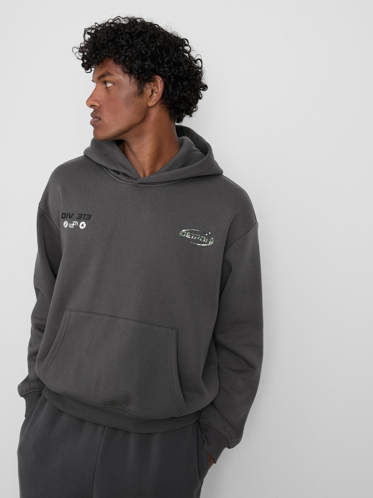 Detroit Cotton Blend Graphic Hoodie - Charcoal