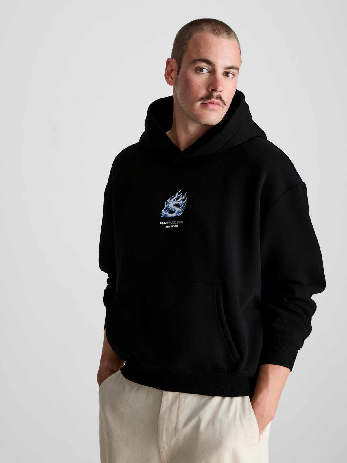 Cali Collective Cotton Blend Graphic Hoodie - Black