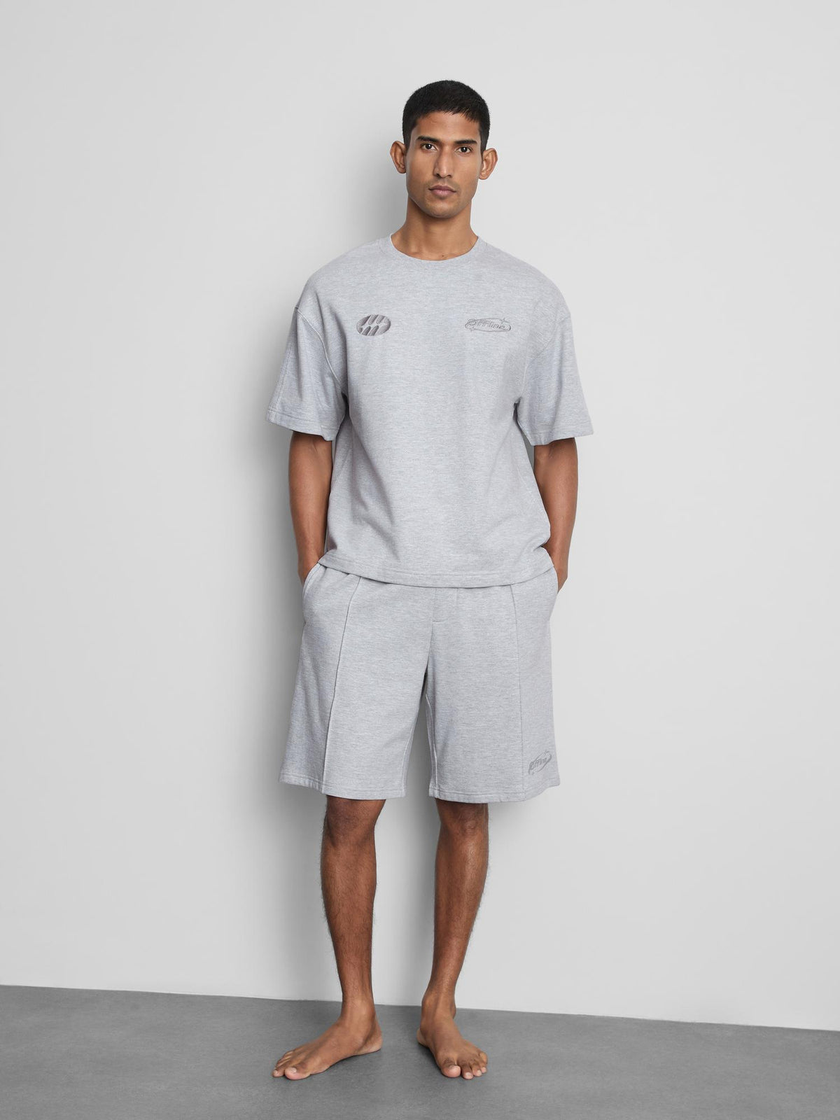 Pure Cotton Offline Graphic Pyjama Top - Grey Marl