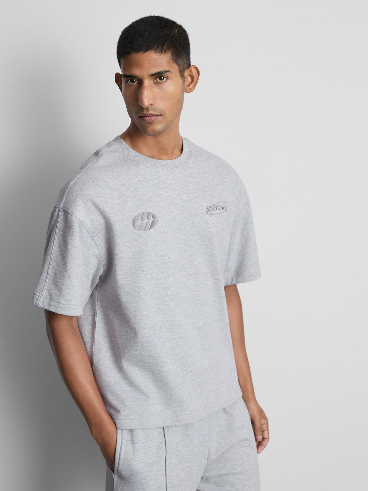 Pure Cotton Offline Graphic Pyjama Top - Grey Marl