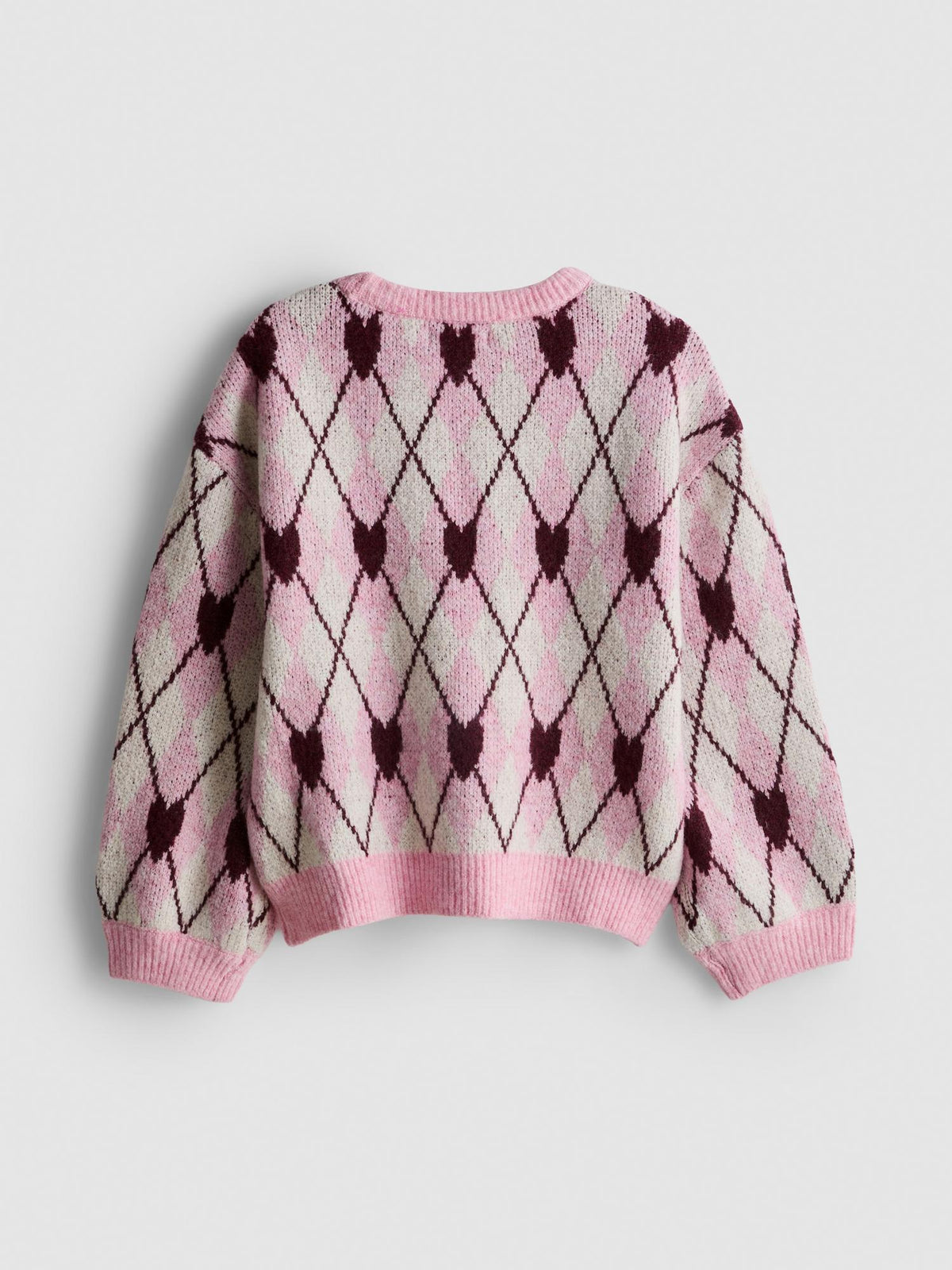 7-15yrs | Argyle Heart Jumper - Pink