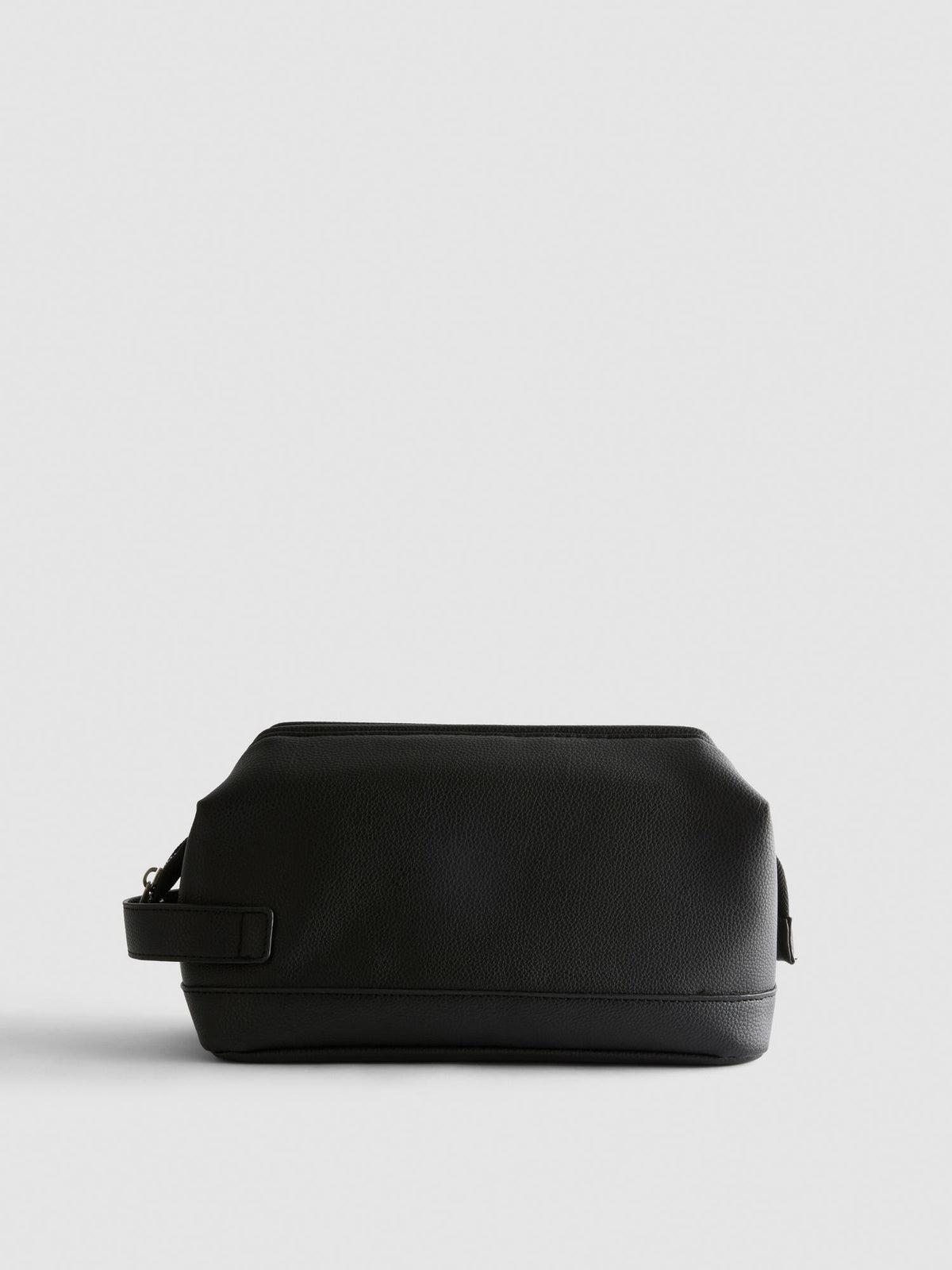 Faux Leather Zip-Up Wash Bag - Black