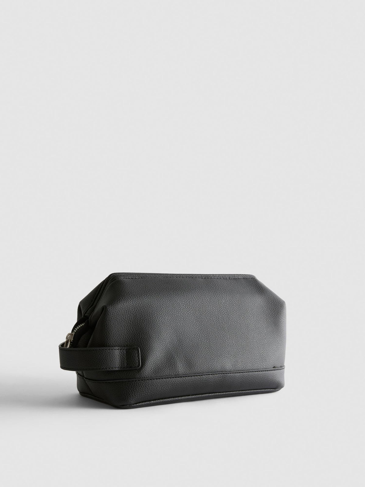 Faux Leather Zip-Up Wash Bag - Black
