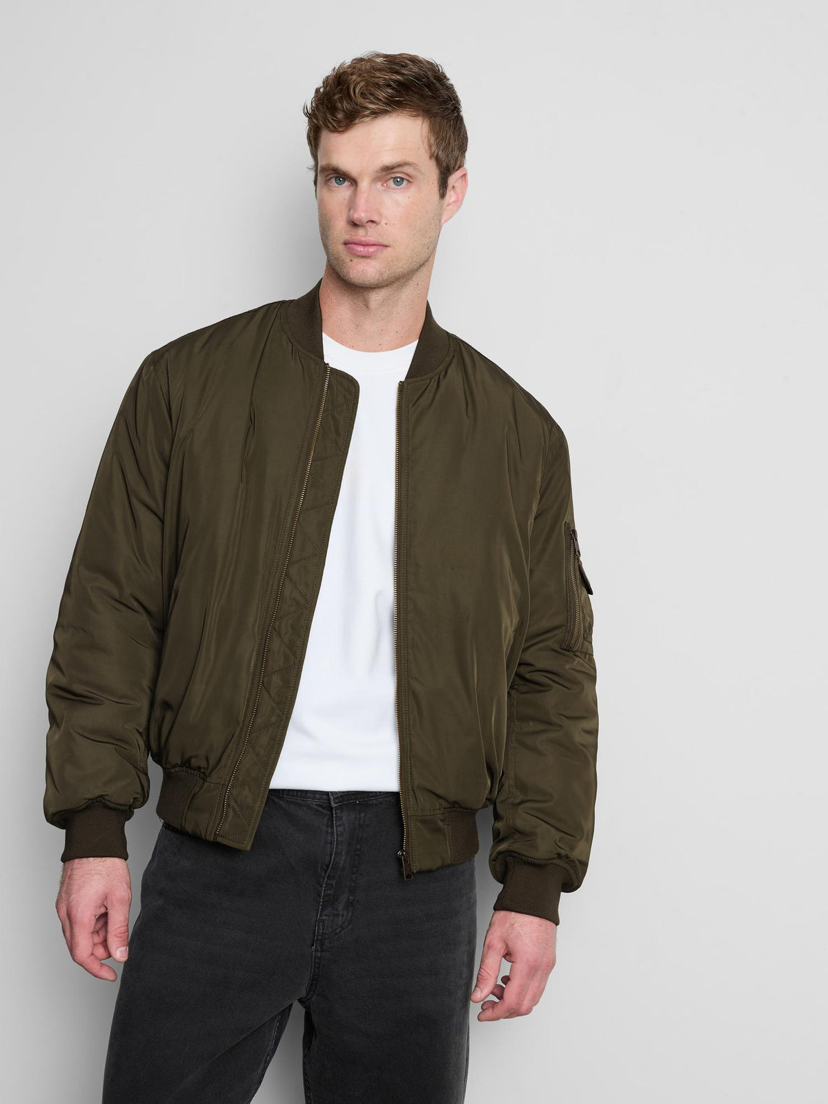 Padded Bomber Jacket - Khaki