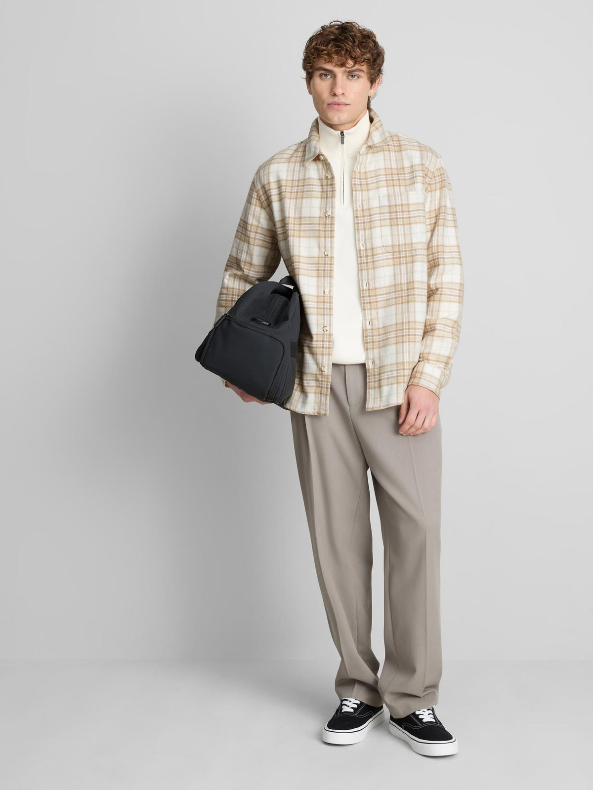 Pure Cotton Long Sleeve Checked Shirt - Ecru