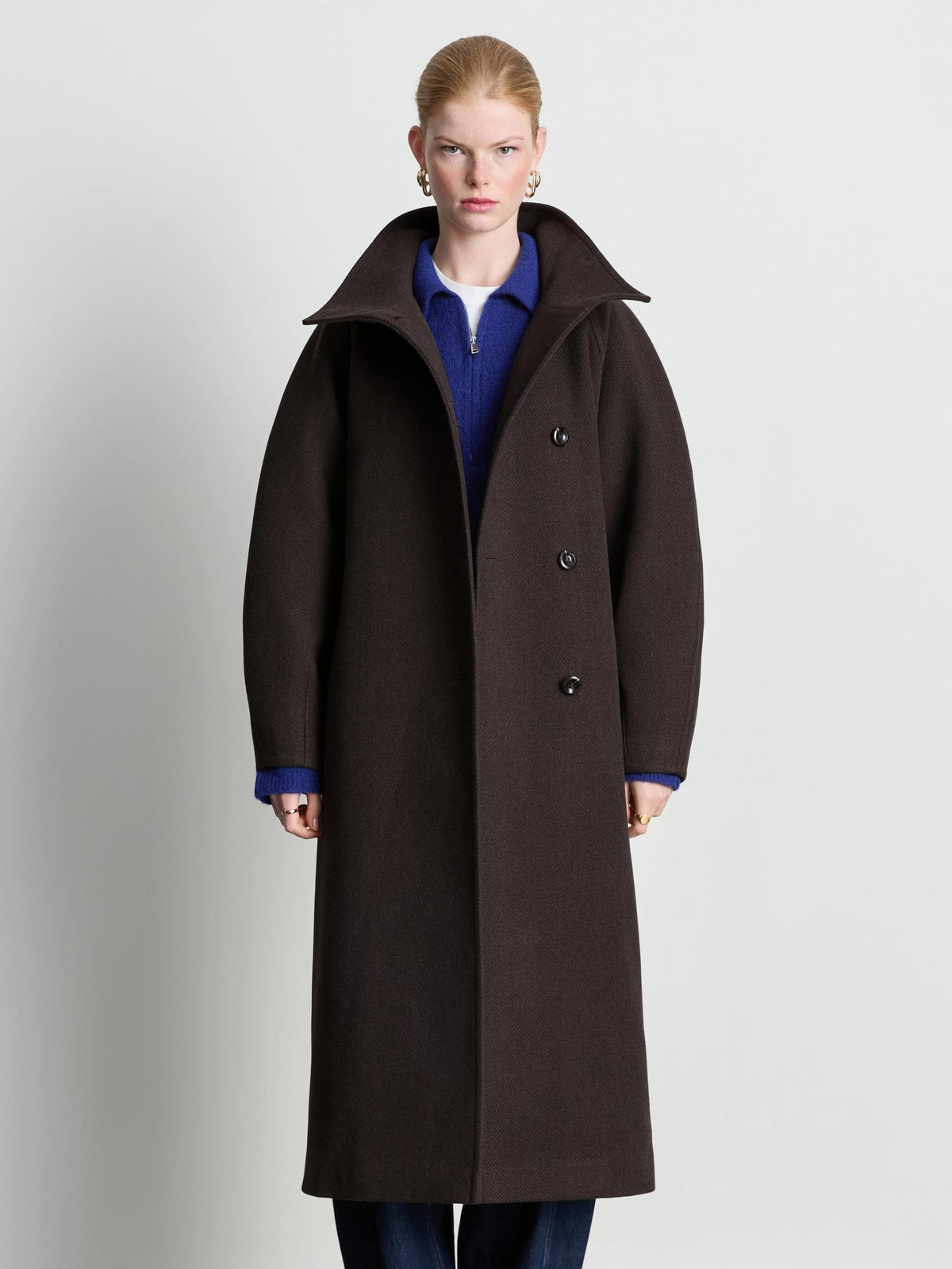 The Edit Funnel Collar Longline Coat - Brown