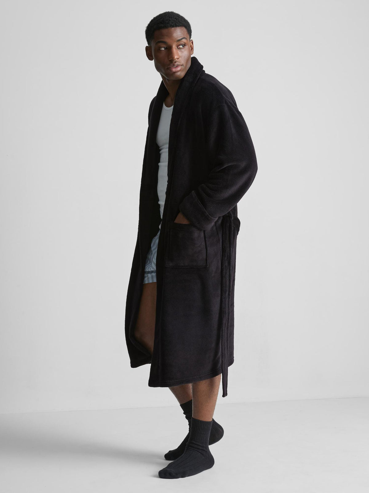 Soft Touch Dressing Gown - Black