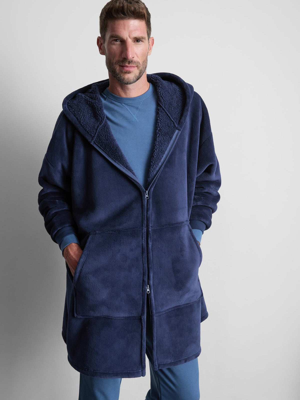 Hooded Fleece Zip Through Snuddie - Navy