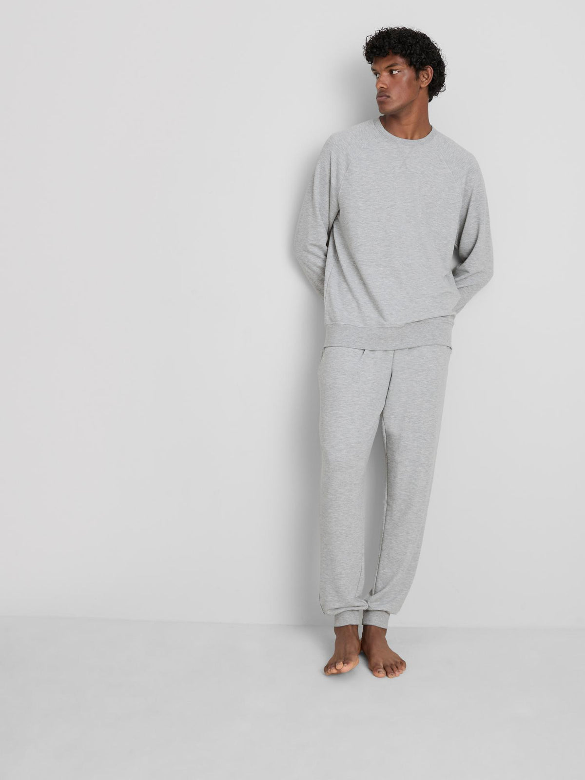 Raglan Sleeve Long Pyjama Set - Grey Marl