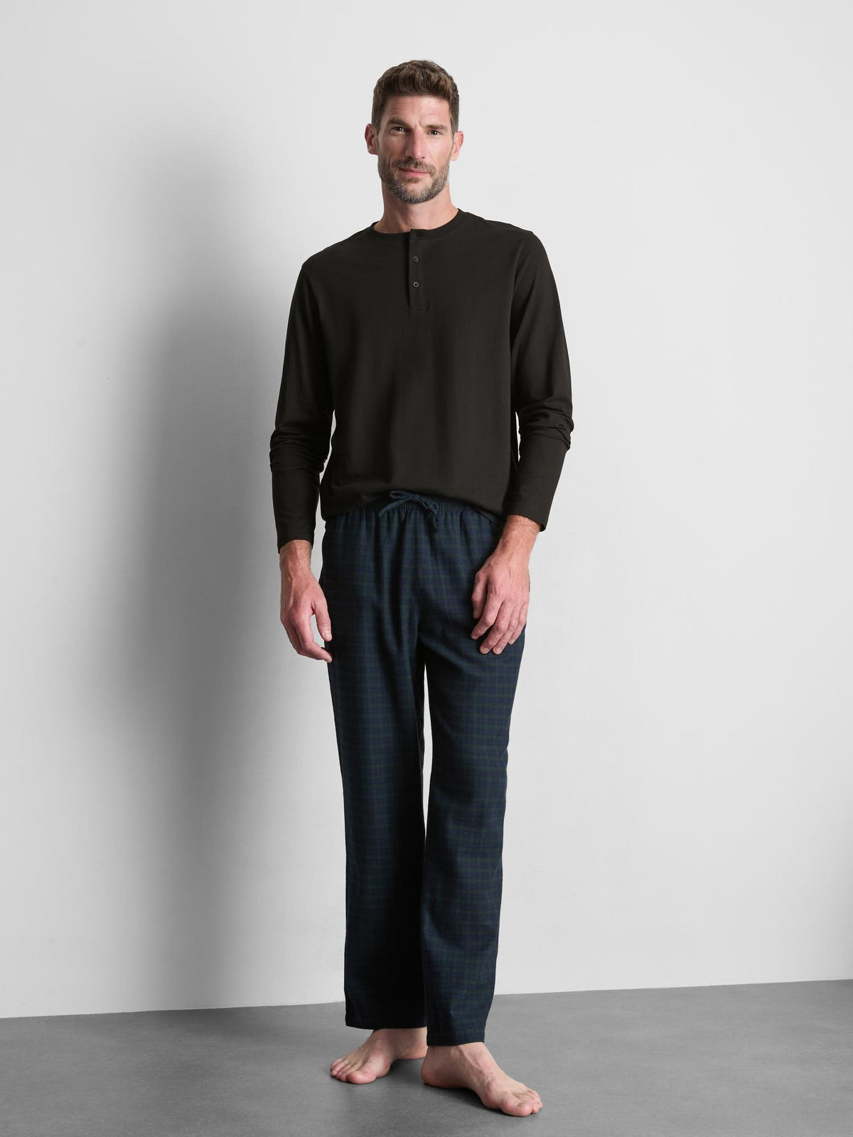 Pure Cotton Henley Check Pyjama Set - Black
