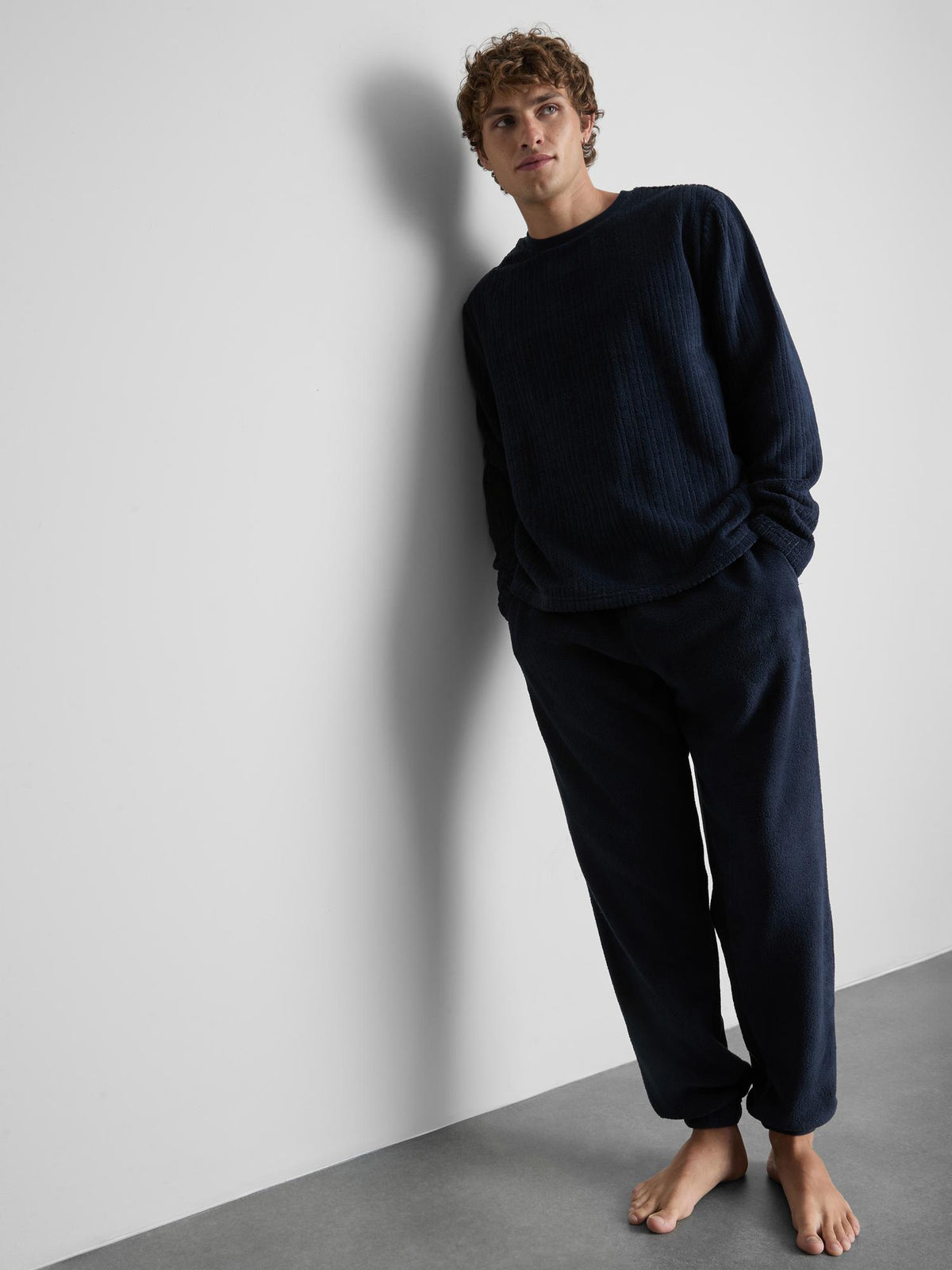 Ribbed Fleece Pyjamas - Navy
