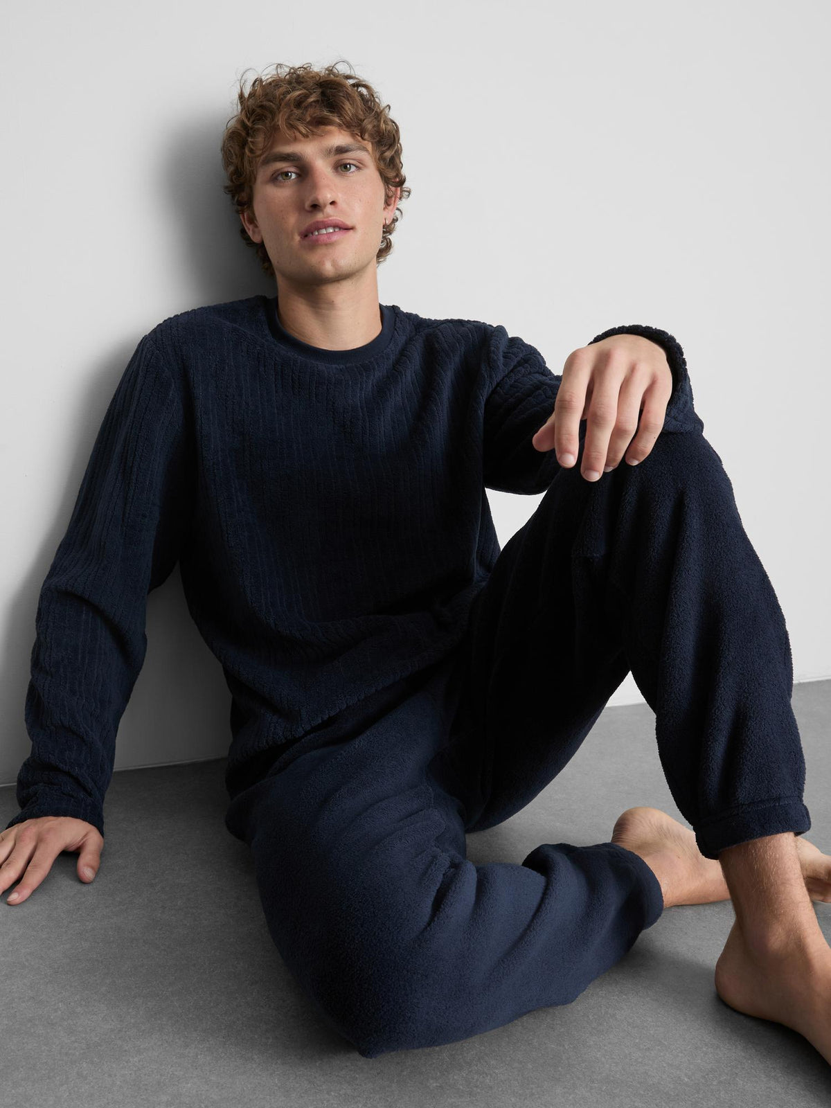 Ribbed Fleece Pyjamas - Navy