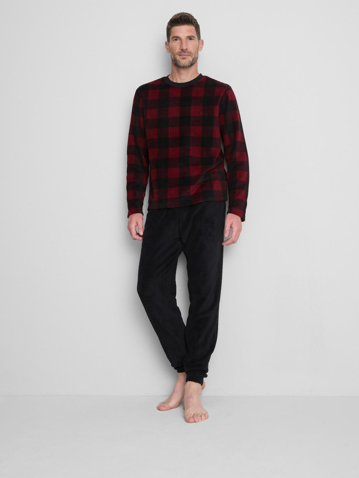 Check Fleece Pyjama Set - Red