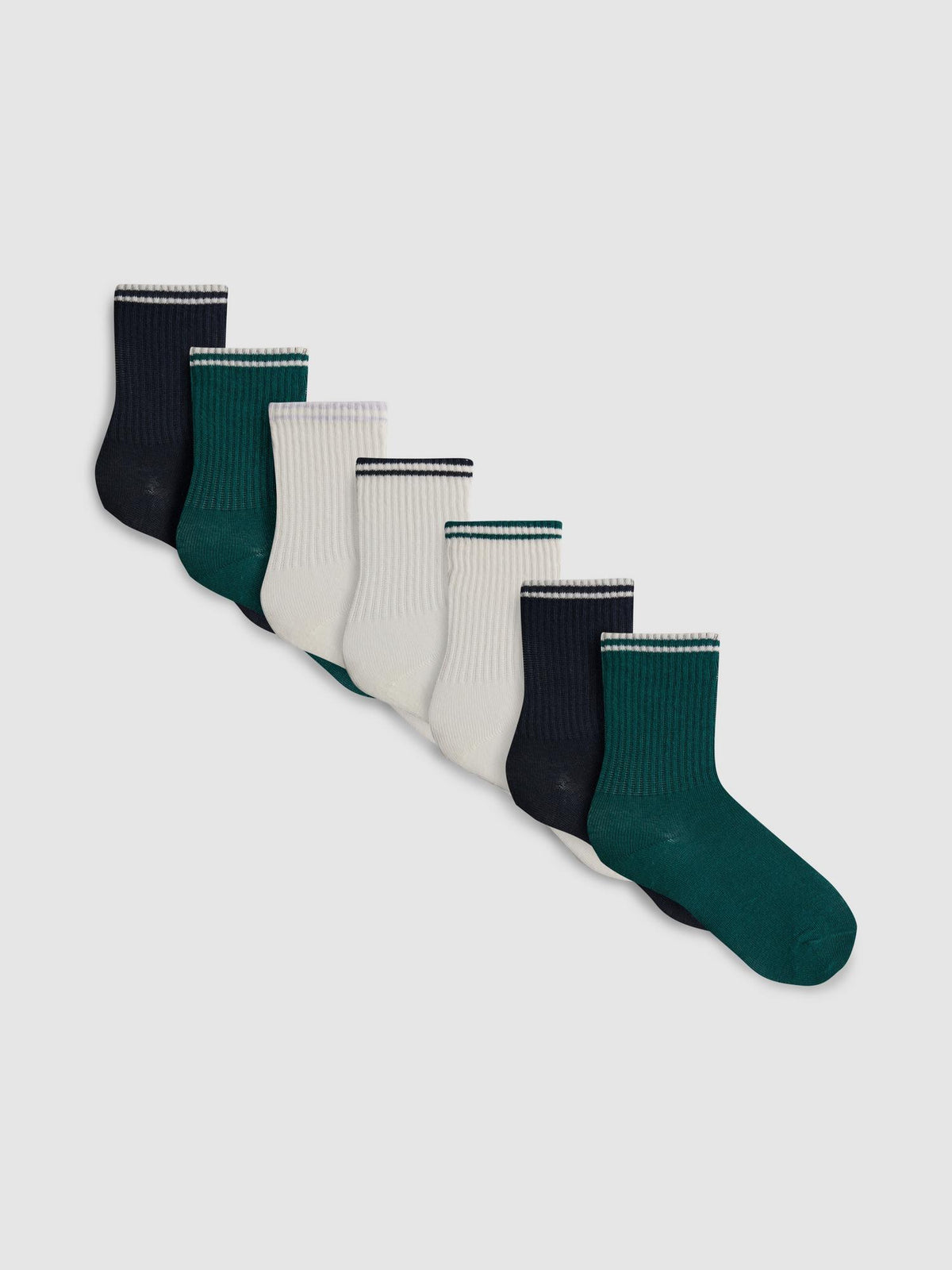 7pk Cotton Rich Ribbed Ankle Socks - Navy