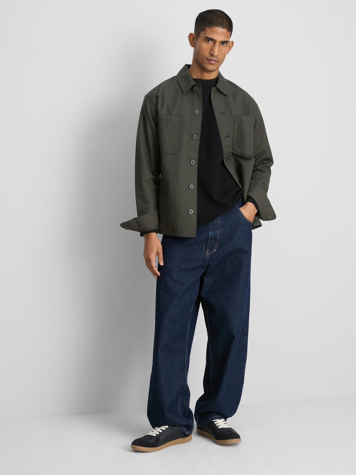 Pure Cotton Waffle Long Sleeve T-Shirt - Black